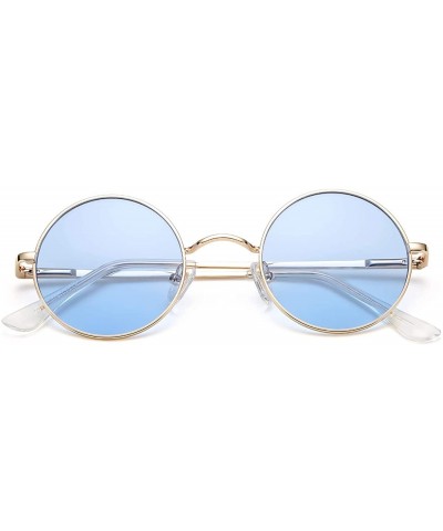 Round Small Round Sunglasses for Women Men John Lennon Hippie Glasses - UV400 Protection - Gold/Blue - CN194QTGN73 $20.20