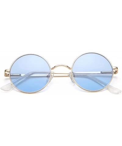 Round Small Round Sunglasses for Women Men John Lennon Hippie Glasses - UV400 Protection - Gold/Blue - CN194QTGN73 $20.47