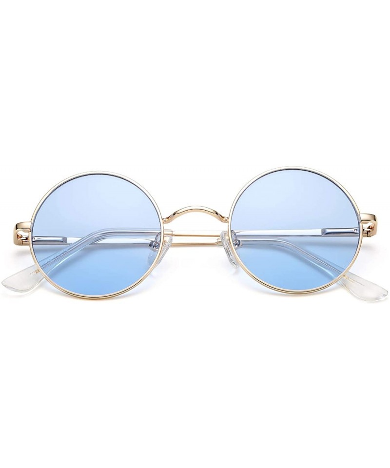 Round Small Round Sunglasses for Women Men John Lennon Hippie Glasses - UV400 Protection - Gold/Blue - CN194QTGN73 $13.47
