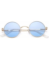 Round Small Round Sunglasses for Women Men John Lennon Hippie Glasses - UV400 Protection - Gold/Blue - CN194QTGN73 $13.47
