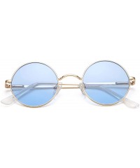 Round Small Round Sunglasses for Women Men John Lennon Hippie Glasses - UV400 Protection - Gold/Blue - CN194QTGN73 $13.47