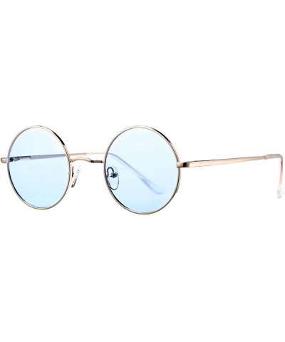 Round Small Round Sunglasses for Women Men John Lennon Hippie Glasses - UV400 Protection - Gold/Blue - CN194QTGN73 $13.47