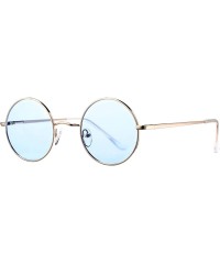 Round Small Round Sunglasses for Women Men John Lennon Hippie Glasses - UV400 Protection - Gold/Blue - CN194QTGN73 $13.47