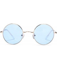 Round Small Round Sunglasses for Women Men John Lennon Hippie Glasses - UV400 Protection - Gold/Blue - CN194QTGN73 $13.47