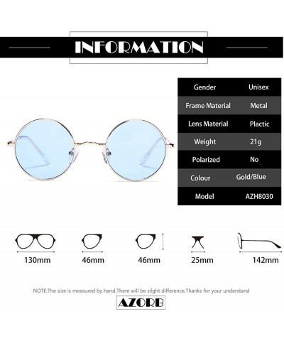 Round Small Round Sunglasses for Women Men John Lennon Hippie Glasses - UV400 Protection - Gold/Blue - CN194QTGN73 $13.47