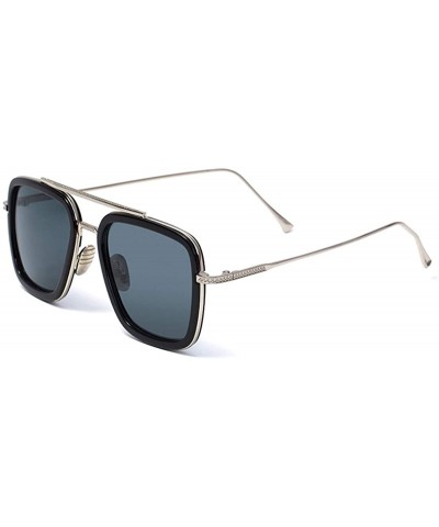 Rectangular Men Cool Square Lens Sunglasses Street Fashion Metal Frames Eyewear UV Protection - Black - C2197ZY5XUU $13.85