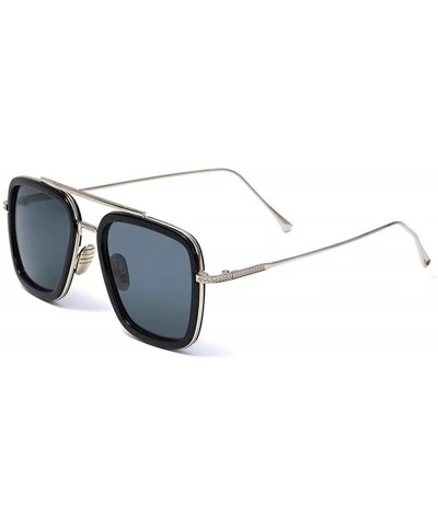Rectangular Men Cool Square Lens Sunglasses Street Fashion Metal Frames Eyewear UV Protection - Black - C2197ZY5XUU $21.33
