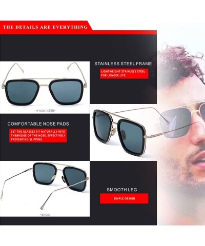 Rectangular Men Cool Square Lens Sunglasses Street Fashion Metal Frames Eyewear UV Protection - Black - C2197ZY5XUU $20.78