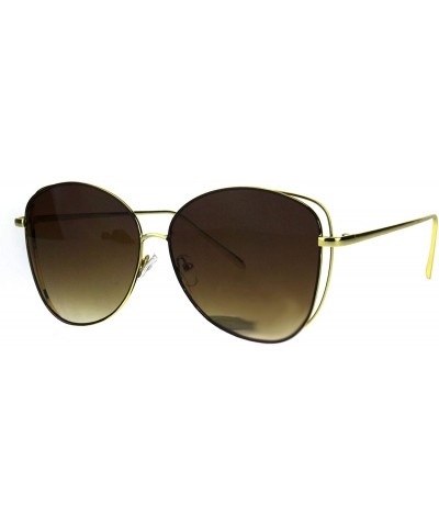Butterfly Womens Flat Panel Large Oversize Metal Rim Butterfly Diva Sunglasses - Gold Brown - CY182ML7CKE $19.22
