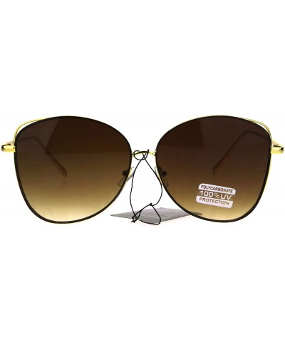Butterfly Womens Flat Panel Large Oversize Metal Rim Butterfly Diva Sunglasses - Gold Brown - CY182ML7CKE $9.22