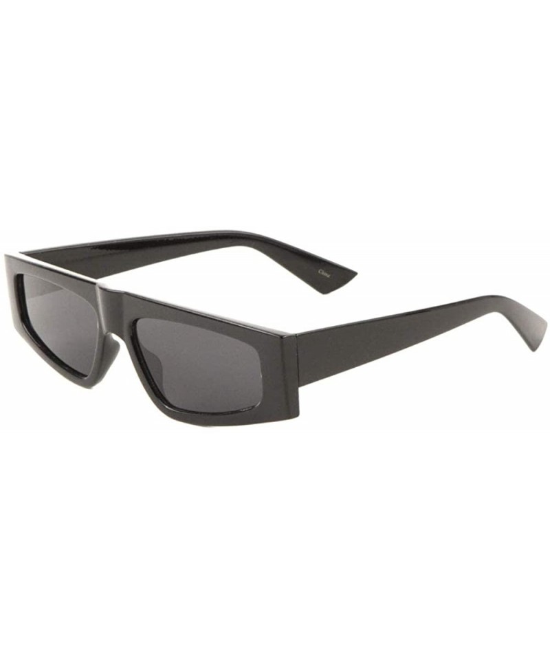 Rectangular Retro Geometric Rectangular Flat Top Round Nose Crystal Color Sunglasses - Black - CF197U7XDHA $17.38