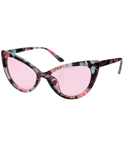 Oversized Womens Oversized Fashion Cat Eye Eyeglasses Frame Large Reading Glasses - Floral Frame / Pink Lens - CA18WWK35GA $2...