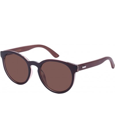 Round Round Horned Rim Wooden Bamboo Temple Sunglasses by 32052BM-SD - Clear Brown - CA124QW6EUT $12.78