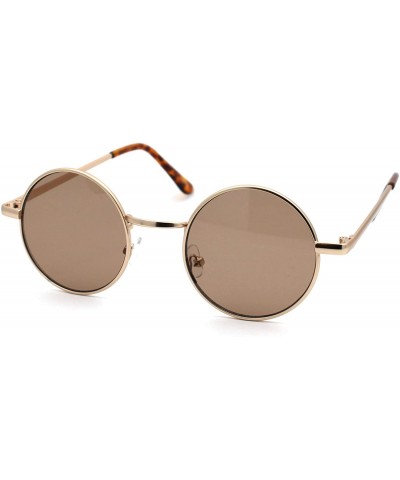 Round 70s Hippie Color Lens Round Circle Lens Metal Rim Sunglasses - Gold Brown - CX18W82D26C $19.33