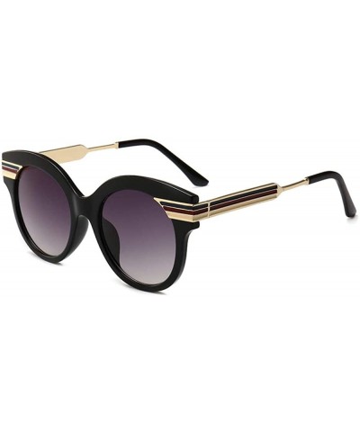 Rectangular Line Leg Circular Sunglasses Street Shots Luxurious and Fashionable - C1 Black Frame Double Grey - C918W5596CX $3...