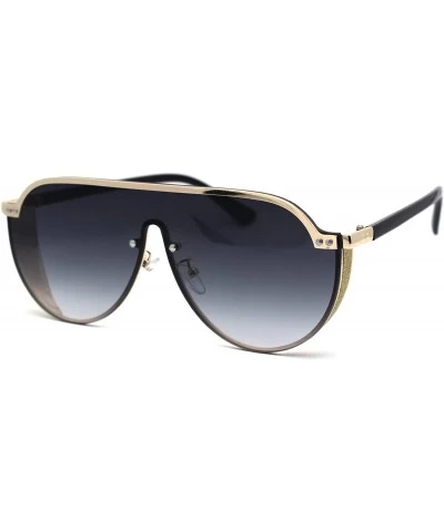 Shield Flat Top Shield Large Racer Exposed Lens Metal Sunglasses - Gold Smoke - CJ193GSQLYT $27.12