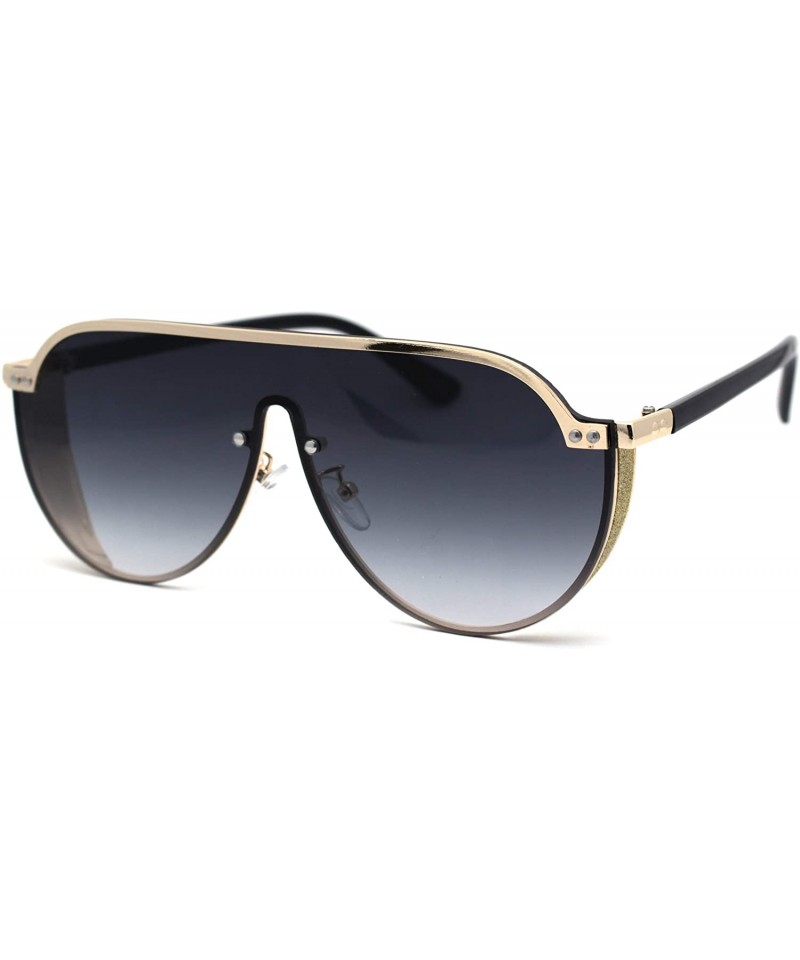Shield Flat Top Shield Large Racer Exposed Lens Metal Sunglasses - Gold Smoke - CJ193GSQLYT $27.12