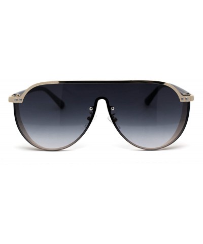 Shield Flat Top Shield Large Racer Exposed Lens Metal Sunglasses - Gold Smoke - CJ193GSQLYT $27.12
