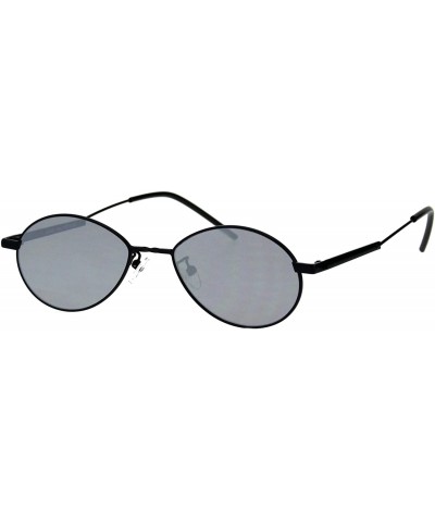 Oval Unisex Fashion Sunglasses Oval Flat Thin Metal Frame Slanted Temple - Black (Silver Mirror) - CX18IWCZI45 $19.33