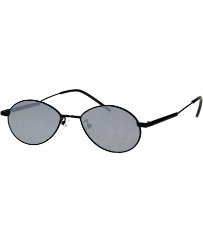 Oval Unisex Fashion Sunglasses Oval Flat Thin Metal Frame Slanted Temple - Black (Silver Mirror) - CX18IWCZI45 $8.47