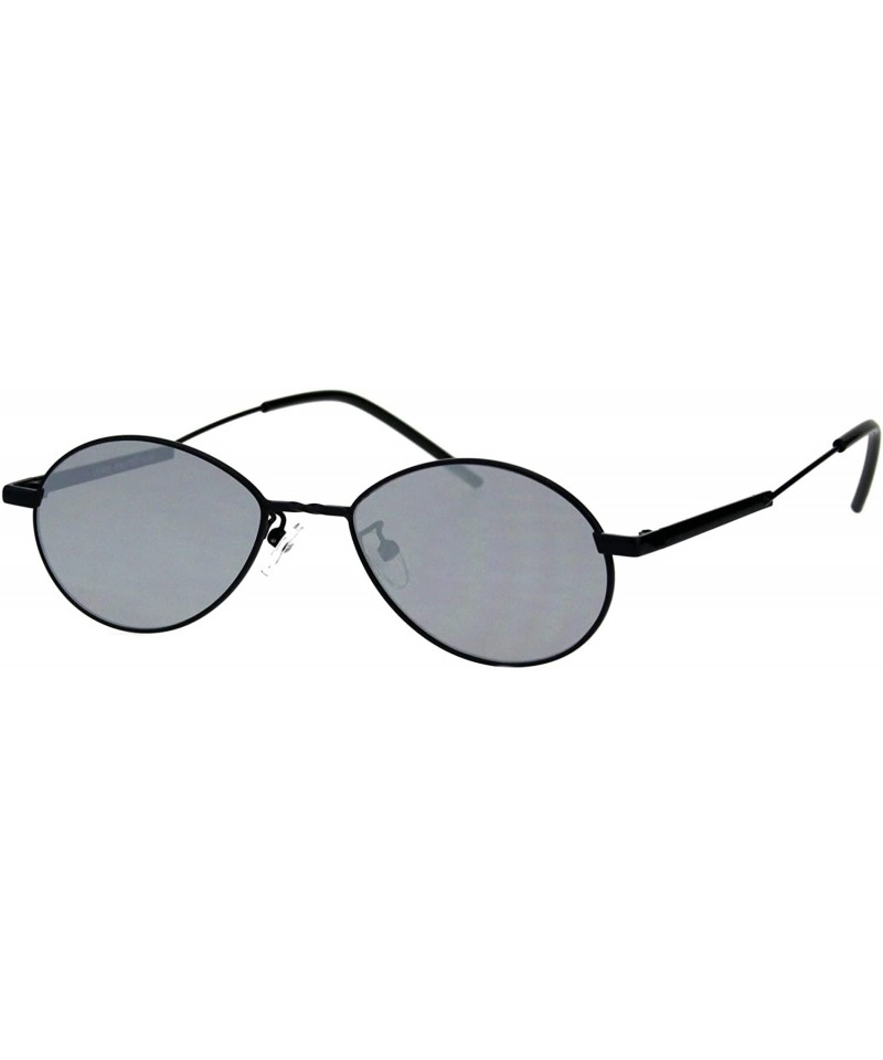 Oval Unisex Fashion Sunglasses Oval Flat Thin Metal Frame Slanted Temple - Black (Silver Mirror) - CX18IWCZI45 $8.47