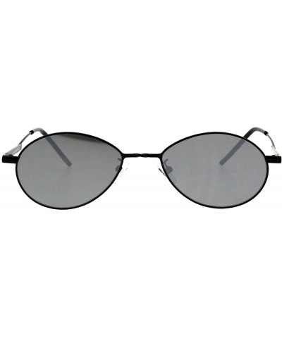 Oval Unisex Fashion Sunglasses Oval Flat Thin Metal Frame Slanted Temple - Black (Silver Mirror) - CX18IWCZI45 $8.47