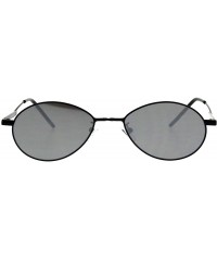 Oval Unisex Fashion Sunglasses Oval Flat Thin Metal Frame Slanted Temple - Black (Silver Mirror) - CX18IWCZI45 $8.47