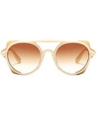 Round Women's Retro Classic Round Plastic Frame Sunglasses With Leather - Beige Yellow Brown - CE18W7HR865 $43.20