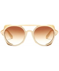 Round Women's Retro Classic Round Plastic Frame Sunglasses With Leather - Beige Yellow Brown - CE18W7HR865 $43.79