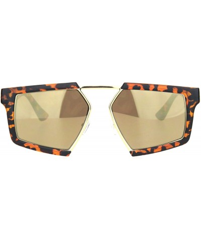 Rectangular Geometric Squared Racer Mobster Sunglasses - Tortoise Brown Mirror - CQ18O9IMA44 $10.17
