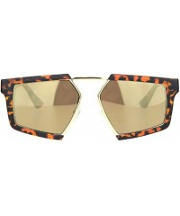Rectangular Geometric Squared Racer Mobster Sunglasses - Tortoise Brown Mirror - CQ18O9IMA44 $10.17