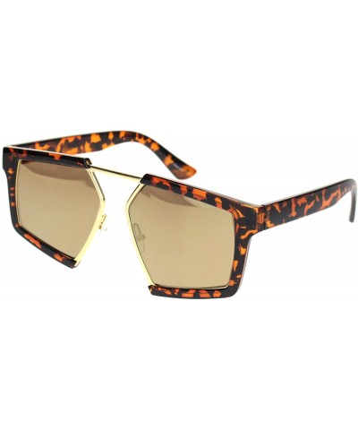 Rectangular Geometric Squared Racer Mobster Sunglasses - Tortoise Brown Mirror - CQ18O9IMA44 $10.17