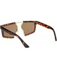 Rectangular Geometric Squared Racer Mobster Sunglasses - Tortoise Brown Mirror - CQ18O9IMA44 $10.17