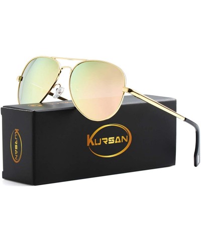 Round Polarized Aviator Sunglasses for Men Women Mirrored Lens- 100% UV400 Protection- 58MM - Gold/Pink Mirrored - C8198Q0MQG...
