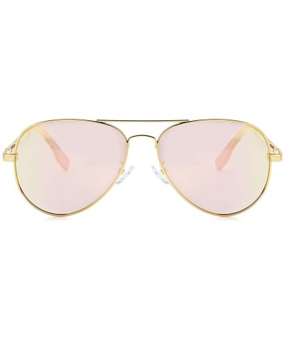 Round Polarized Aviator Sunglasses for Men Women Mirrored Lens- 100% UV400 Protection- 58MM - Gold/Pink Mirrored - C8198Q0MQG...