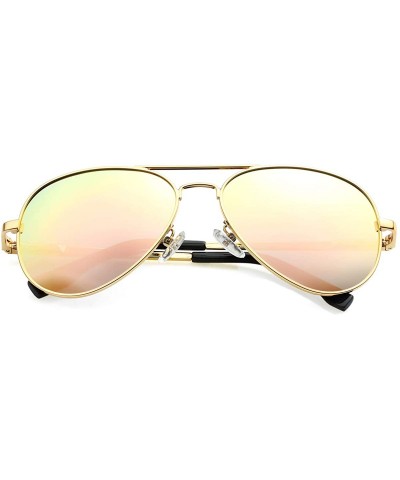 Round Polarized Aviator Sunglasses for Men Women Mirrored Lens- 100% UV400 Protection- 58MM - Gold/Pink Mirrored - C8198Q0MQG...