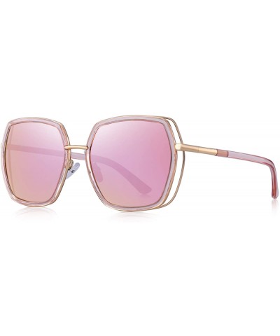 Oversized Oversized Square Polarized Sunglasses for Women Mirrored Lens - Pink Mirror - C018R9L3XOR $36.98