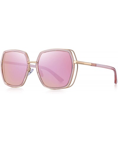 Oversized Oversized Square Polarized Sunglasses for Women Mirrored Lens - Pink Mirror - C018R9L3XOR $18.24