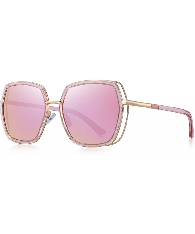 Oversized Oversized Square Polarized Sunglasses for Women Mirrored Lens - Pink Mirror - C018R9L3XOR $18.24