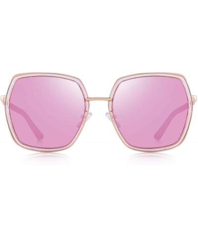 Oversized Oversized Square Polarized Sunglasses for Women Mirrored Lens - Pink Mirror - C018R9L3XOR $18.24