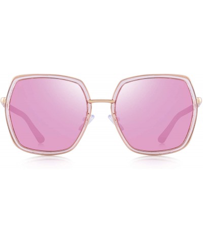 Oversized Oversized Square Polarized Sunglasses for Women Mirrored Lens - Pink Mirror - C018R9L3XOR $18.24