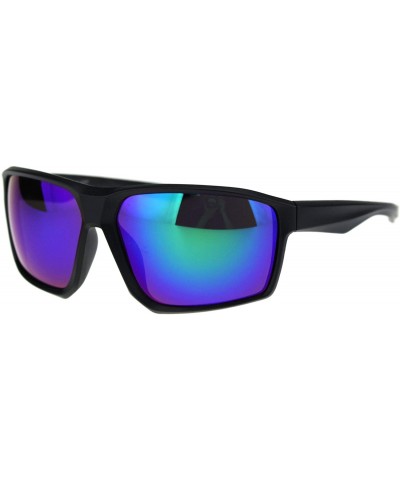 Sport Mens Futuristic Robotic Squared Matte Plastic Black Frame Sunglasses - Matte Black Teal Mirror - CV18QT624K9 $20.12