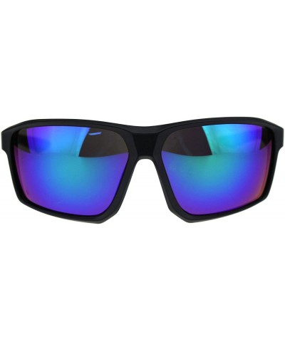 Sport Mens Futuristic Robotic Squared Matte Plastic Black Frame Sunglasses - Matte Black Teal Mirror - CV18QT624K9 $13.41