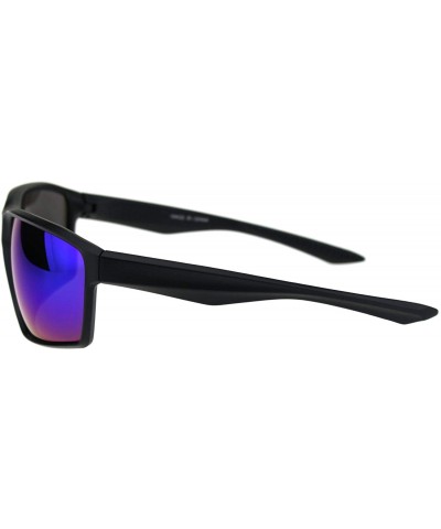 Sport Mens Futuristic Robotic Squared Matte Plastic Black Frame Sunglasses - Matte Black Teal Mirror - CV18QT624K9 $13.41