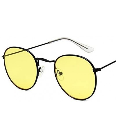 Round Sunglasses Mirror Classic Glasses Driving - Blackyellow - CY198N89XKO $17.26