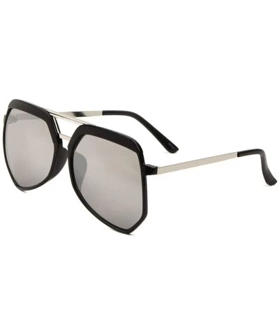 Aviator Color Mirror Lens Thick Brow Modern Geometric Aviator Sunglasses - Grey Black - CF190ES4OM4 $15.29