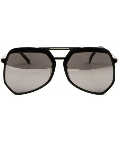 Aviator Color Mirror Lens Thick Brow Modern Geometric Aviator Sunglasses - Grey Black - CF190ES4OM4 $15.29