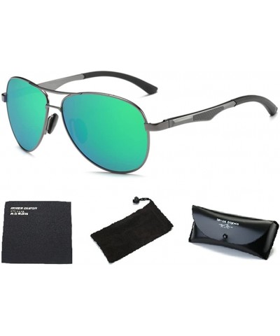 Aviator Men's Polarized Driving Aviator Sunglasses For Men Unbreakable Frame UV400 - Gun/Green - C01863DDD8U $31.47