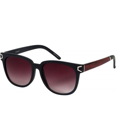 Oversized Classic Horned Rim Sunglasses with Wood Pattern Temples 541043WD-AP - Matte Black+brown Wood - CZ12I8LT6KT $20.92