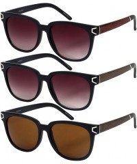 Oversized Classic Horned Rim Sunglasses with Wood Pattern Temples 541043WD-AP - Matte Black+brown Wood - CZ12I8LT6KT $7.99